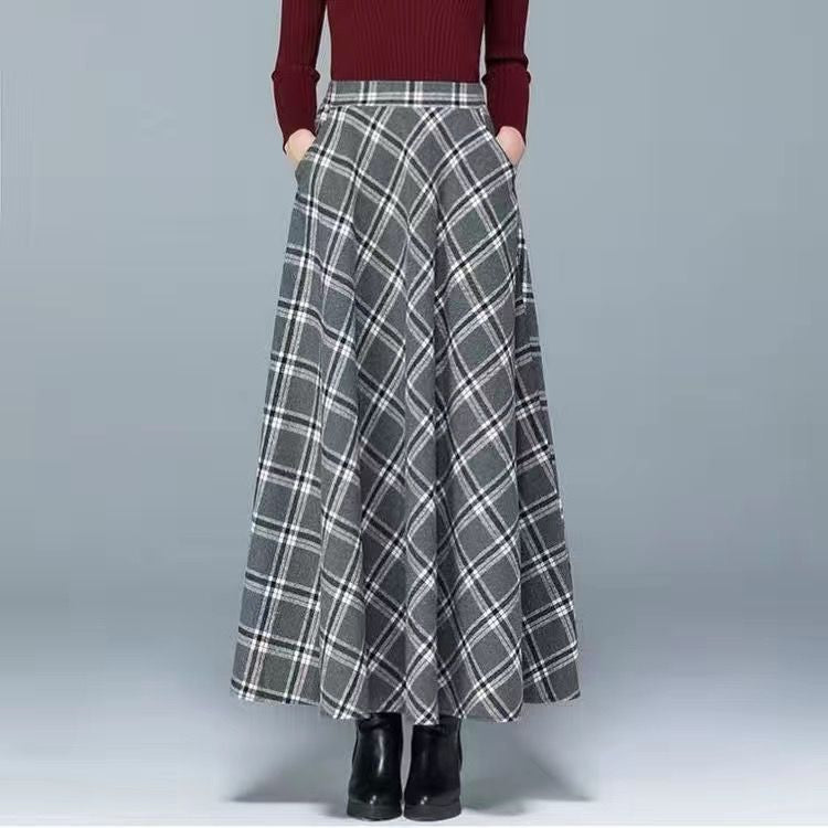 Womens Mid/Long High Waist Basic Wool Elastic A-Line Maxi Skirts (12 Colors)