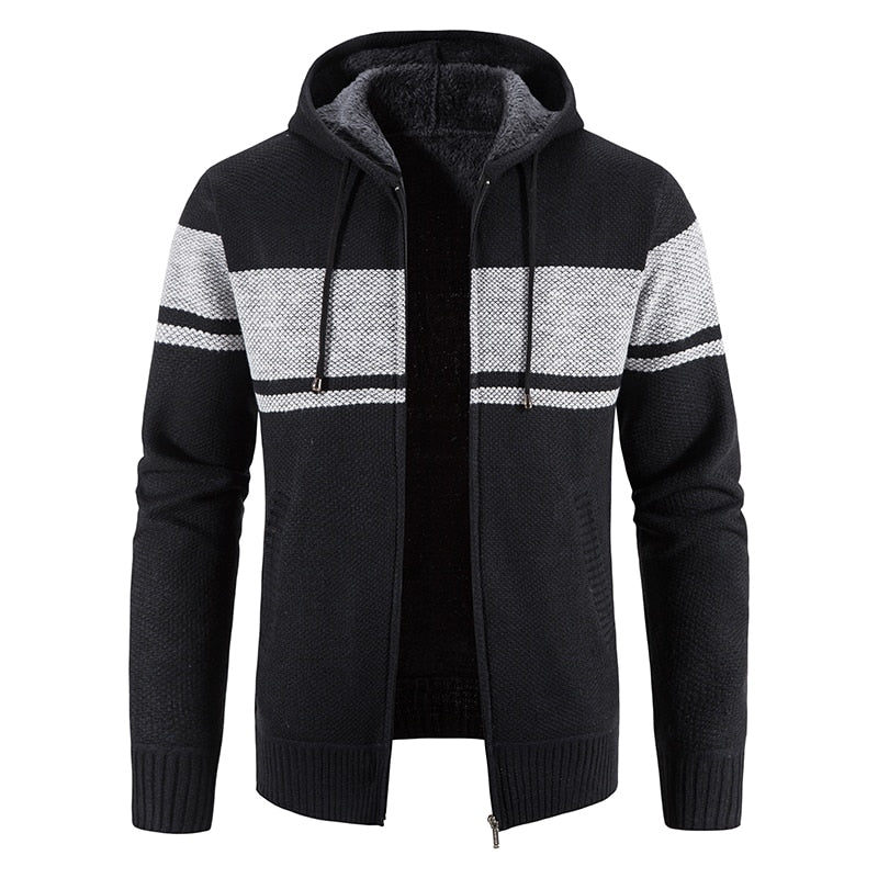 New Winter Fleece Men Sweater Cardigan Hooded Knitted Print Sweatercoat Mens Casual Warm Cardigan Zipper Hooded Cardigan Men