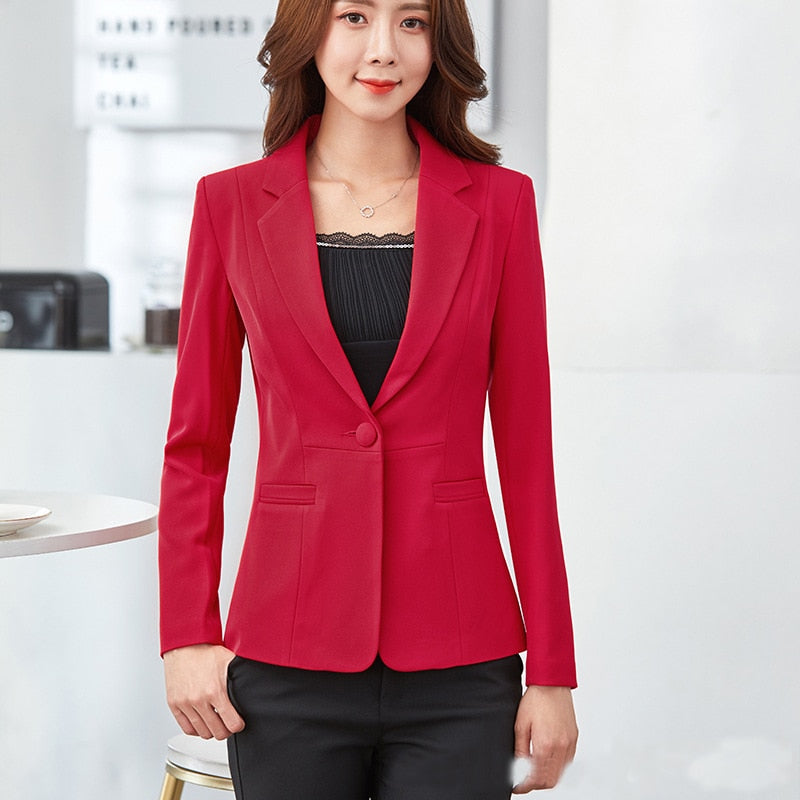 Women Blazer Office Lady 2024 Elegant Slim Notched Women Blazers and Jackets Button Long Sleeve Solid Work Female Blue Suit Coat