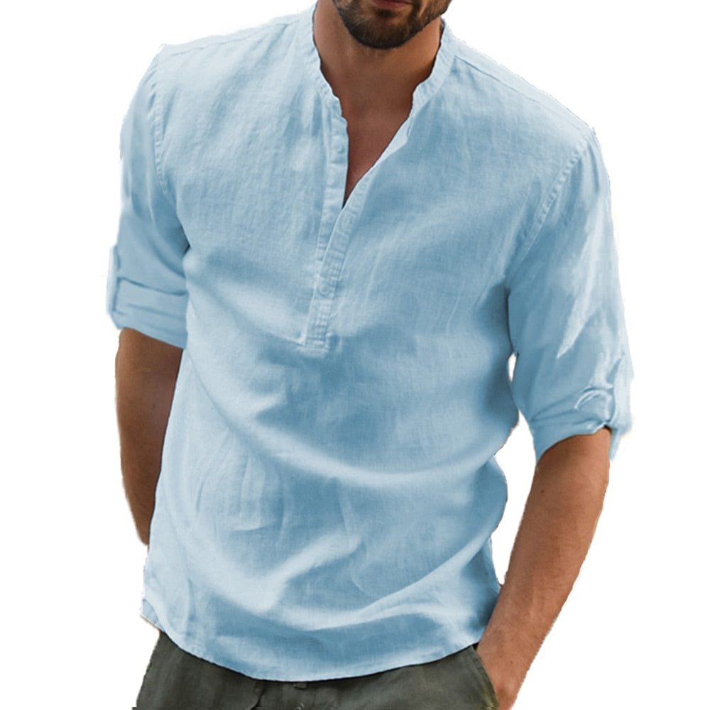 Men's Casual Cotton Linen Loose Long Sleeve Shirt (7 Colors)