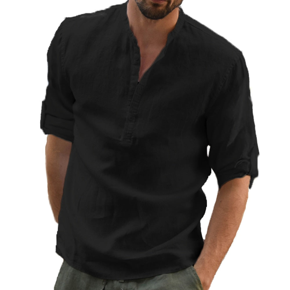 Men's Casual Cotton Linen Loose Long Sleeve Shirt (7 Colors)