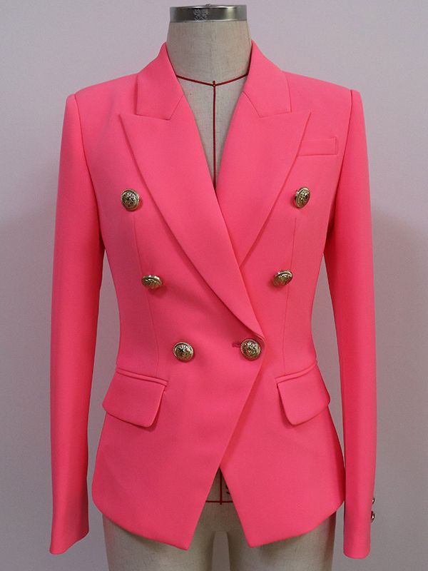 Women's Classic Double Breasted Metal Lion Buttons Designer Blazer - Collection 1 (11 Colors)