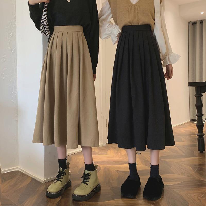 Women's  High Waist Pleated College Style Midi Skirt (5 Colors)