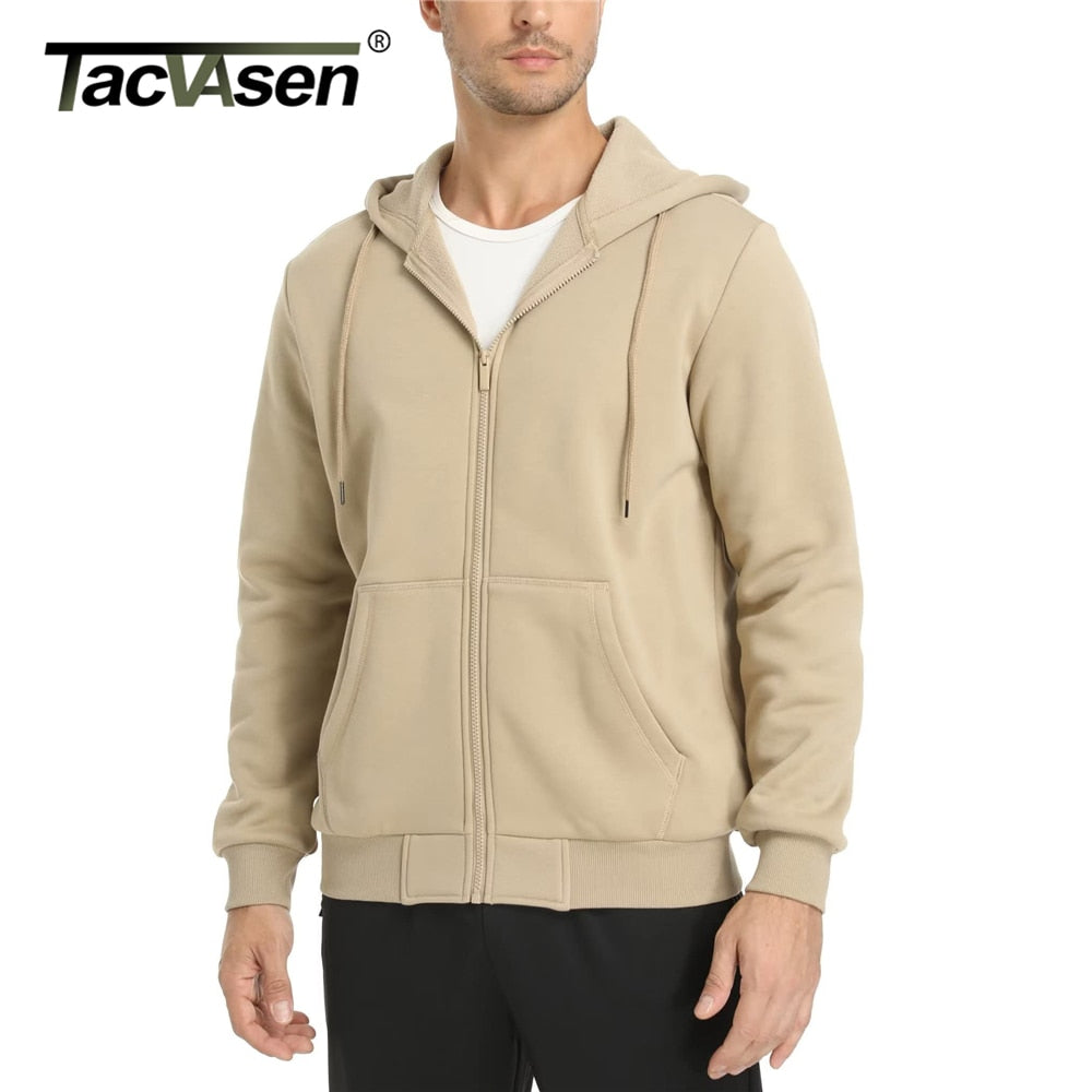 TACVASEN Big Pockets Fleece Lining Hoodies Mens Hooded Coats Full Zip Up Casual Hoodie Jackets Athlete Running Hiking Sportswear