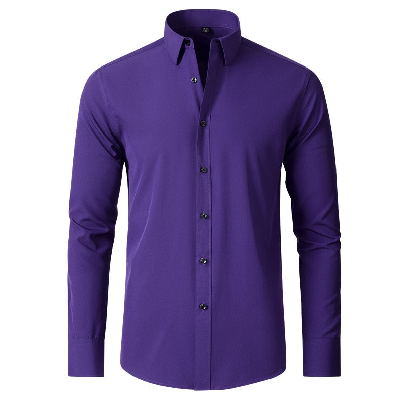 Men's elastic force non-iron long-sleeved business casual mercerized vertical shirt (9 Colors)