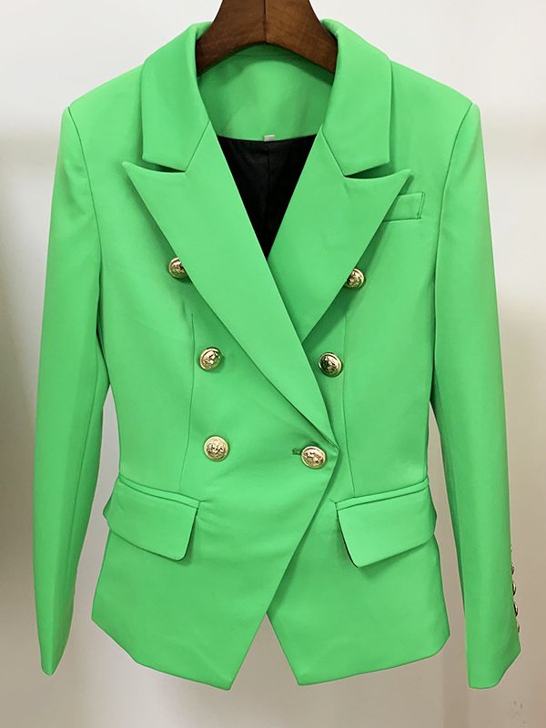 Women's Classic Double Breasted Metal Lion Buttons Designer Blazer - Collection 2 (11 Colors)