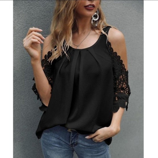 Women's Solid Hollow-out U Neck Cotton Tops - Collection 1 (6 Colors)