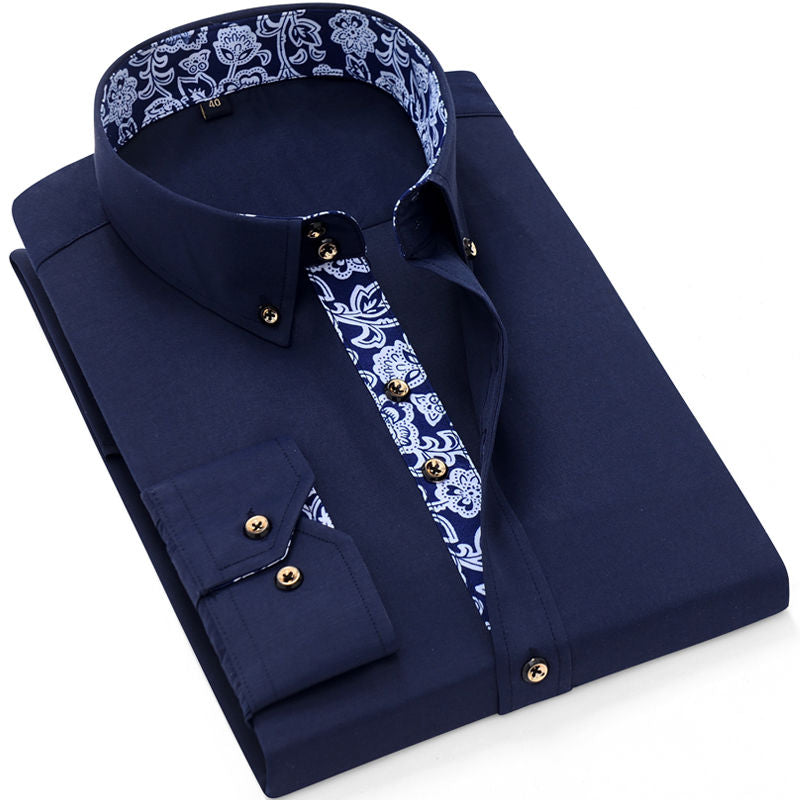 Men's Blue-and-white Porcelain Collar Business Casual Solid Color Shirts (6 Styles)