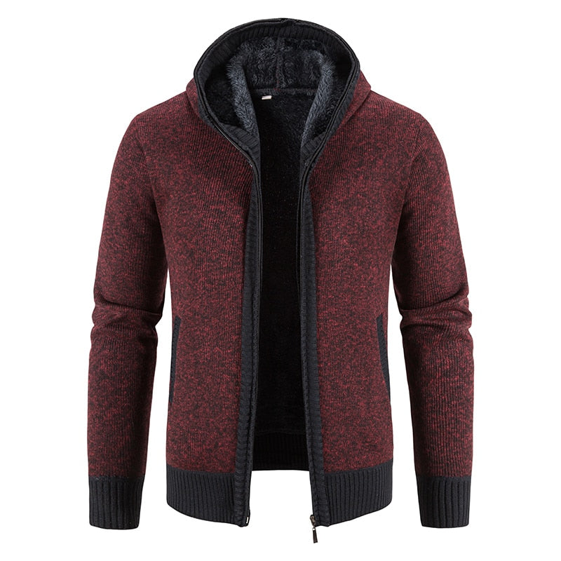 New Winter Fleece Men Sweater Cardigan Hooded Knitted Print Sweatercoat Mens Casual Warm Cardigan Zipper Hooded Cardigan Men