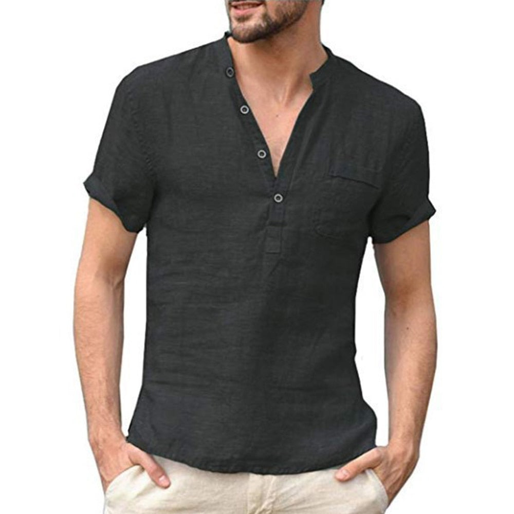 Men's Summer Short-Sleeved Breathable Cotton and Linen Shirt (7 Colors)