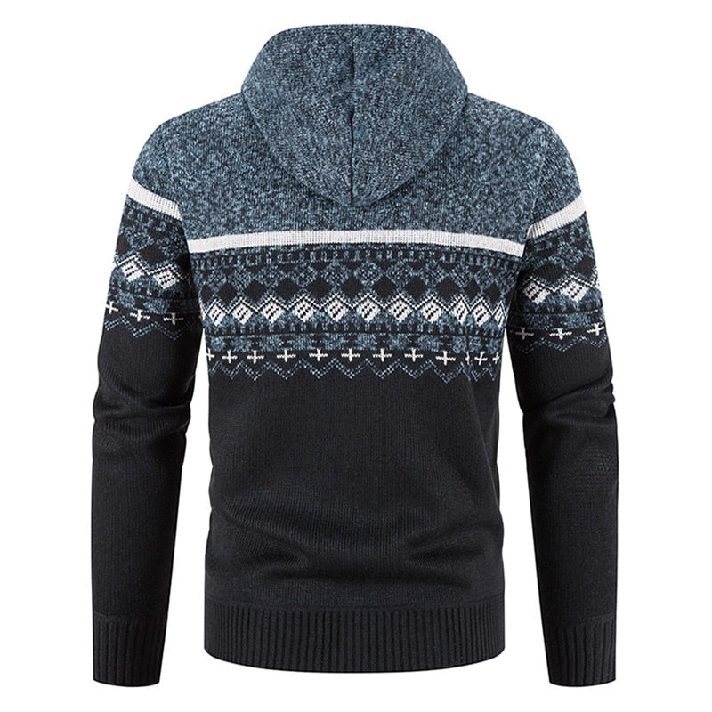New Winter Fleece Men Sweater Cardigan Hooded Knitted Print Sweatercoat Mens Casual Warm Cardigan Zipper Hooded Cardigan Men