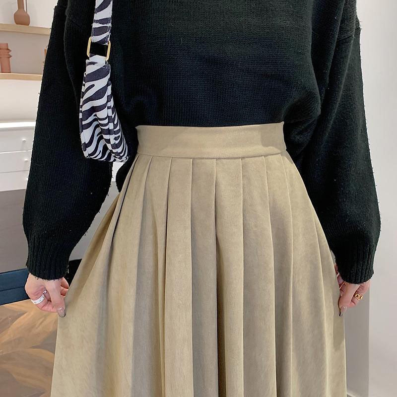 Women's High Waist Pleated College Style Midi Skirt (5 Colors)