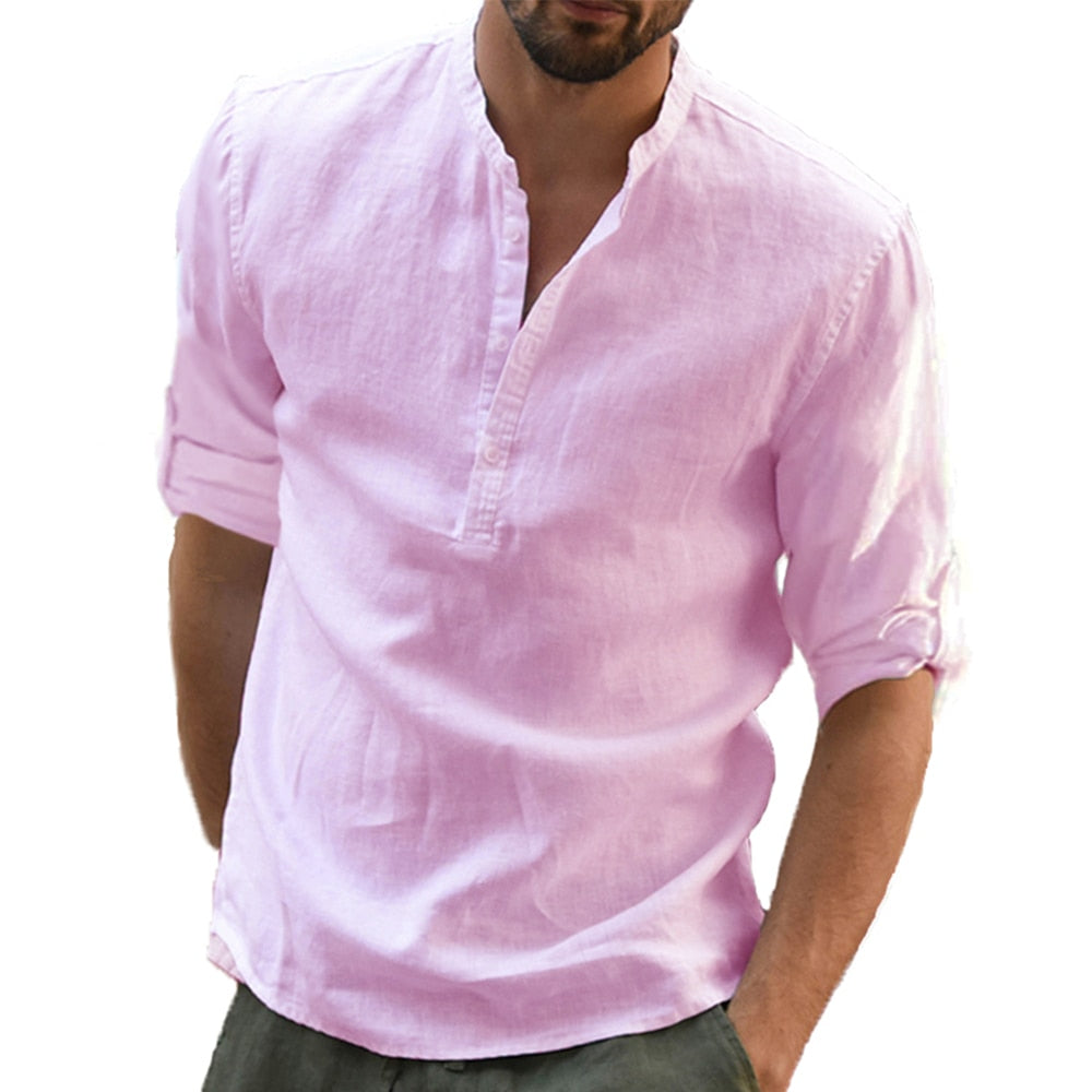 Men's Casual Cotton Linen Loose Long Sleeve Shirt (7 Colors)