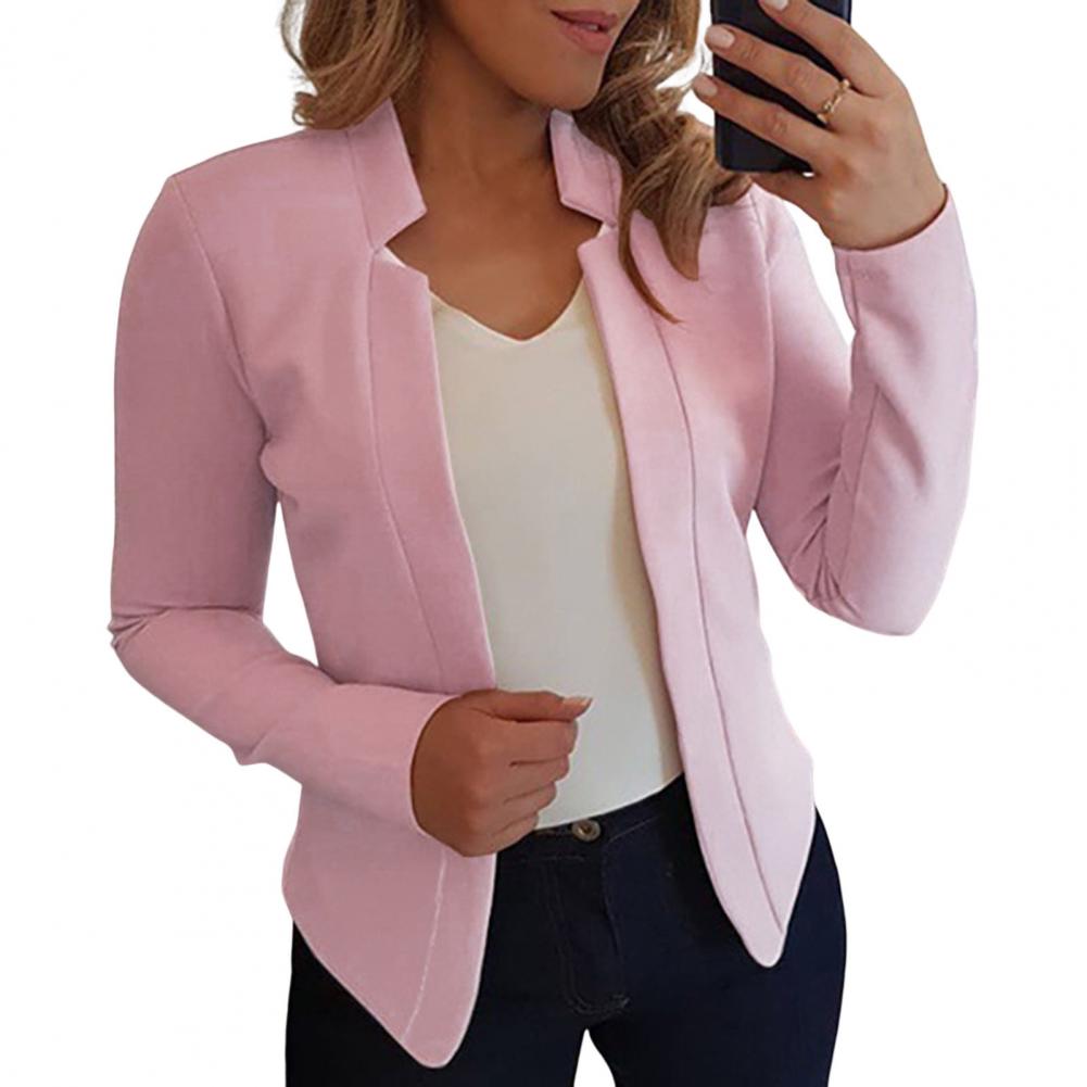 Women's Solid Color Notched Collar Open Stitch Office Lady Jacket (6 Colors)