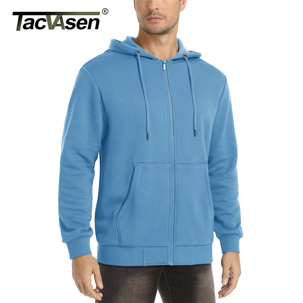 TACVASEN Big Pockets Fleece Lining Hoodies Mens Hooded Coats Full Zip Up Casual Hoodie Jackets Athlete Running Hiking Sportswear