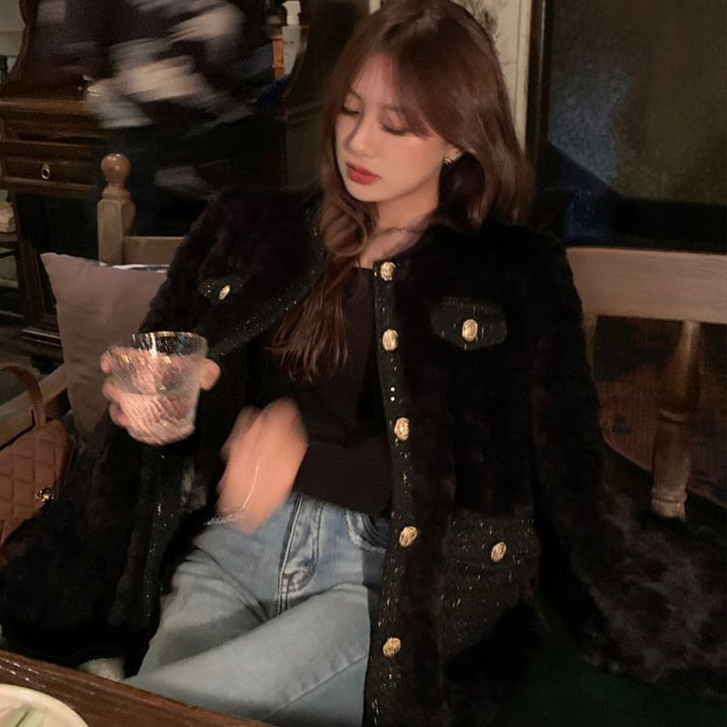 Women's Fashion Lamb Wool O-Neck Faux Fur Jackets (2 Colors)