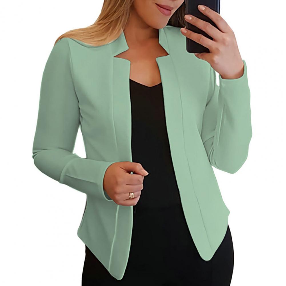Women's Solid Color Notched Collar Open Stitch Office Lady Jacket (6 Colors)