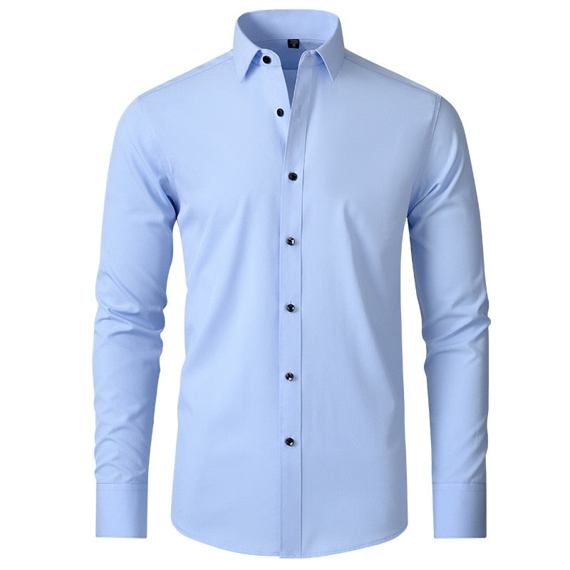 Men's elastic force non-iron long-sleeved business casual mercerized vertical shirt (9 Colors)