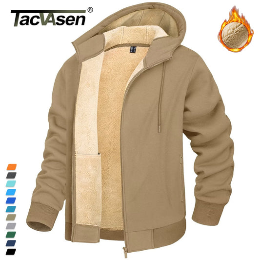 TACVASEN Fleece Lining Winter Hoodie Mens Sherpa Jackets Windproof Full Zip Warm Coats Climbing Hooded Casual Outwear Sportswear