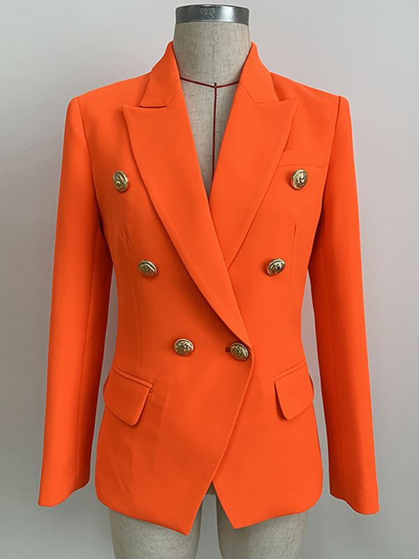 Women's Classic Double Breasted Metal Lion Buttons Designer Blazer - Collection 2 (11 Colors)