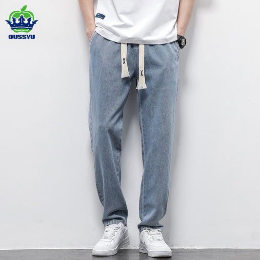Men's Cotton Soft Elastic Waist Drawstring Vintage Straight Pants (2 Colors)