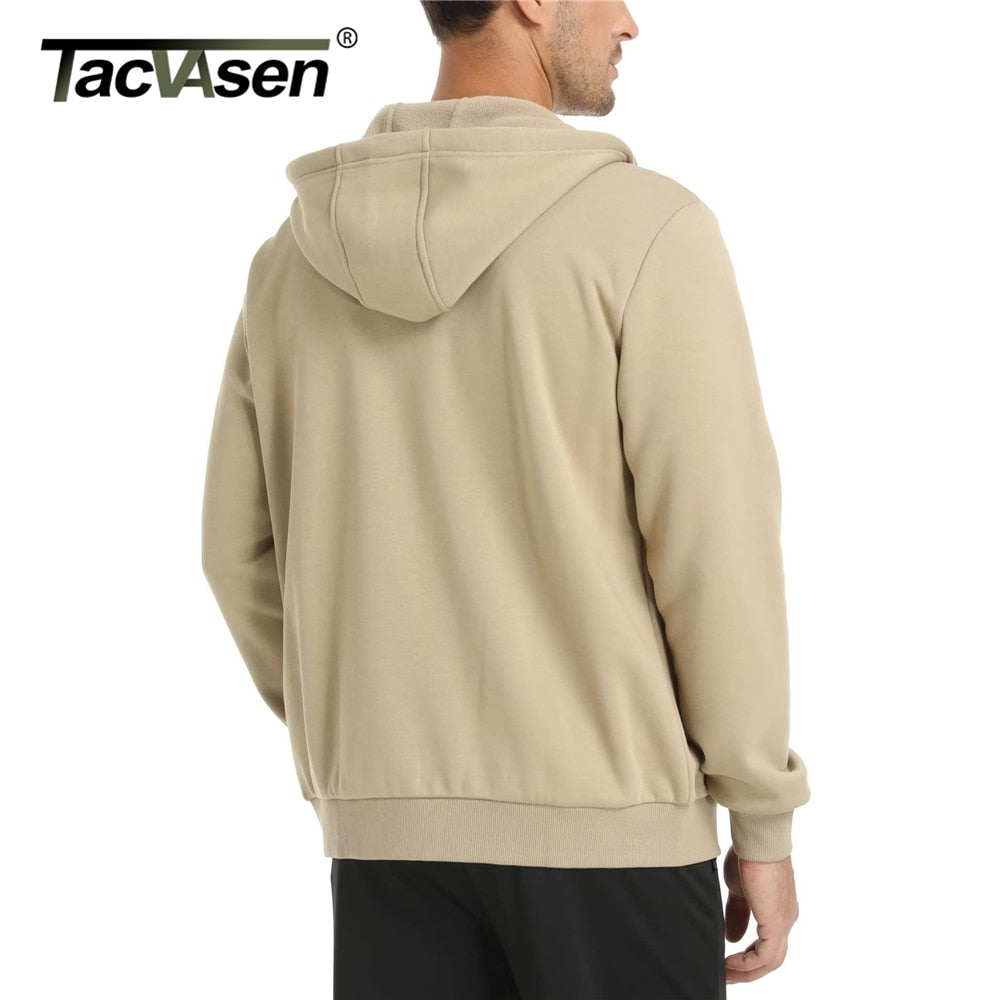 TACVASEN Big Pockets Fleece Lining Hoodies Mens Hooded Coats Full Zip Up Casual Hoodie Jackets Athlete Running Hiking Sportswear