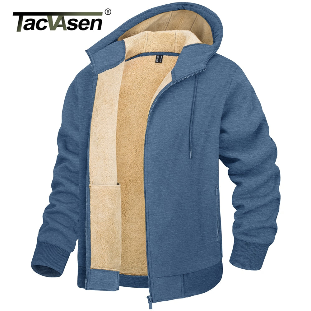 TACVASEN Fleece Lining Winter Hoodie Mens Sherpa Jackets Windproof Full Zip Warm Coats Climbing Hooded Casual Outwear Sportswear