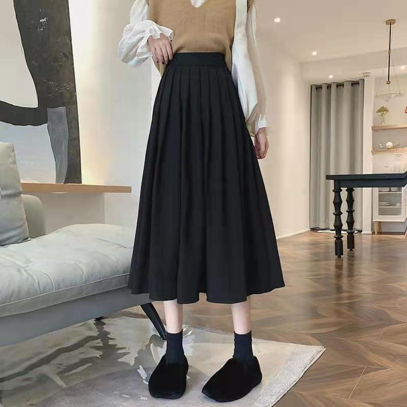 Women's  High Waist Pleated College Style Midi Skirt (5 Colors)