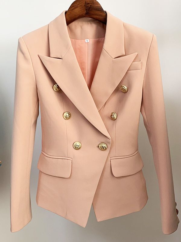 Women's Classic Double Breasted Metal Lion Buttons Designer Blazer - Collection 1 (11 Colors)