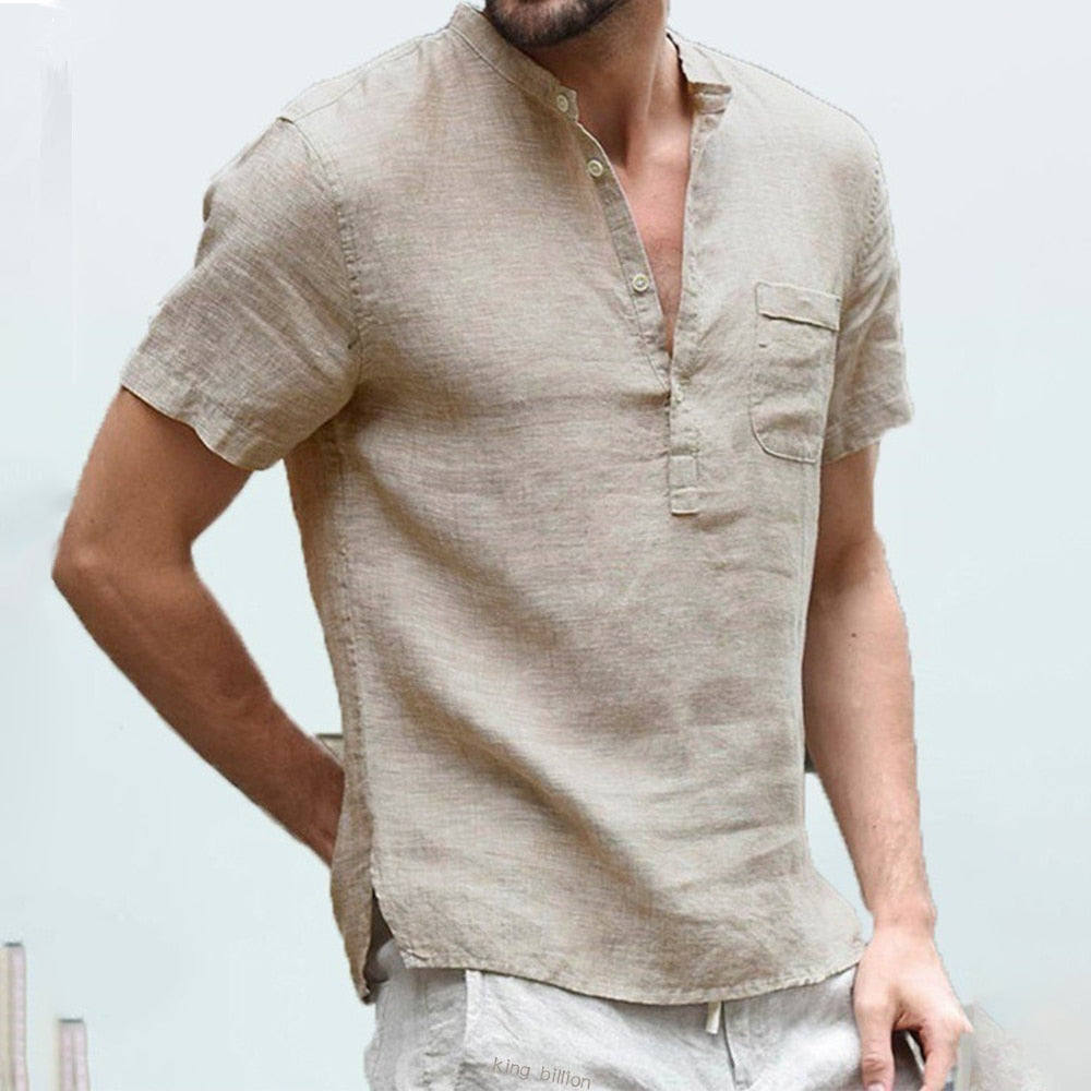 Men's Summer Short-Sleeved Breathable Cotton and Linen Shirt (7 Colors)