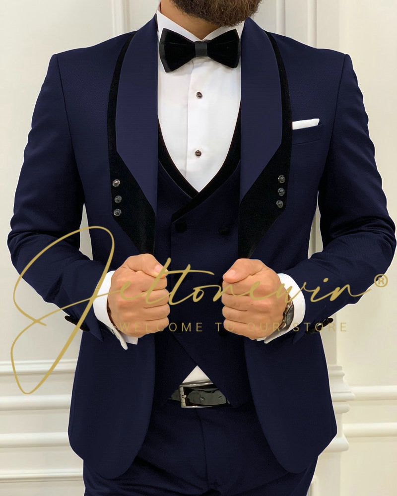 Men's Fashion Wedding Slim Fit 3 Piece Groom Tuxedo Suit - Collection 2 (8 colors)
