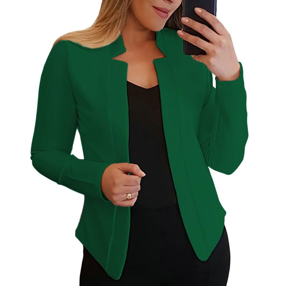 Women's Solid Color Notched Collar Open Stitch Office Lady Jacket (6 Colors)