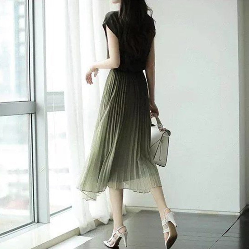 Women's Solid Gradient V Neck Sleeveless Mid-Calf Pullover Chic Dress (2 Colors)