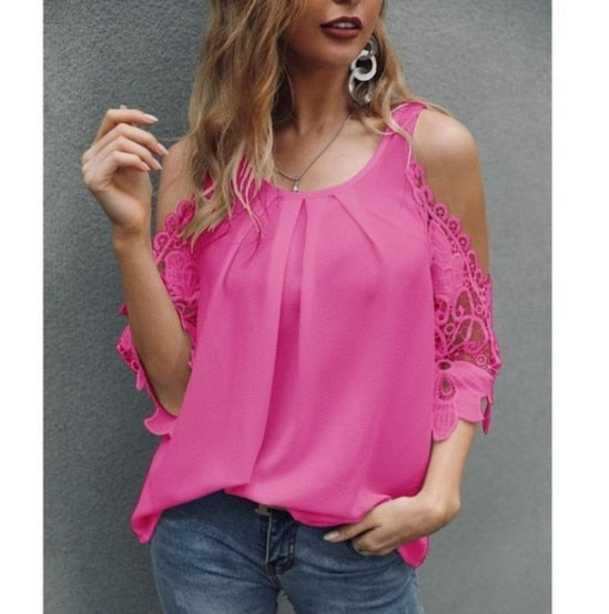 Women's Solid Hollow-out U Neck Cotton Tops - Collection 1 (6 Colors)