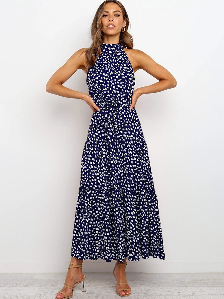 Women's Sexy Halter Polka Dot Strapless Sleeveless Long Dress  (12 Colors / Styles)