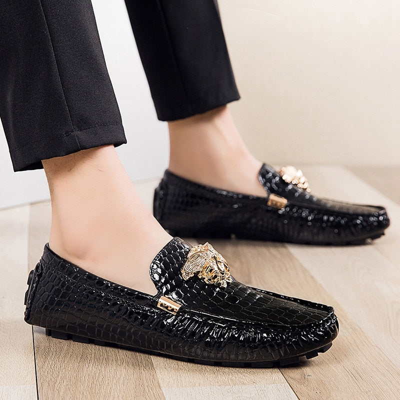 Brand Casual Shoes High Quality Men's Leather Shoes Snake Pea Shoes Spring Summer Leather Ladies Moccasin Loafers