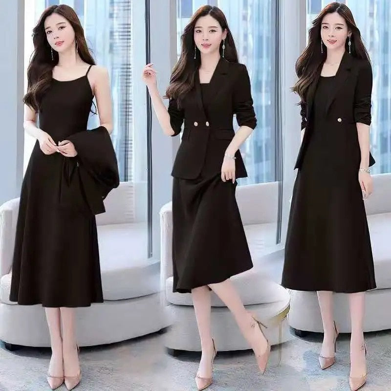 Women's Temperament Slim Office Suit Suspender Skirt Two-piece Set (3 Colors)