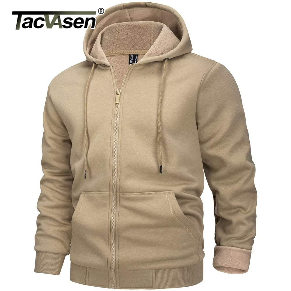 TACVASEN Big Pockets Fleece Lining Hoodies Mens Hooded Coats Full Zip Up Casual Hoodie Jackets Athlete Running Hiking Sportswear