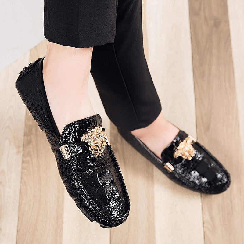 Brand Casual Shoes High Quality Men's Leather Shoes Snake Pea Shoes Spring Summer Leather Ladies Moccasin Loafers