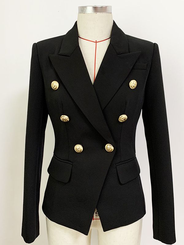 Women's Classic Double Breasted Metal Lion Buttons Designer Blazer - Collection 2 (11 Colors)
