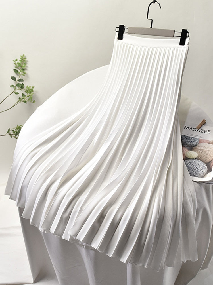 Women's Elegant Chic Solid Pleated High Waist Luxury Fashion With Elastic Skirt (10 Colors)