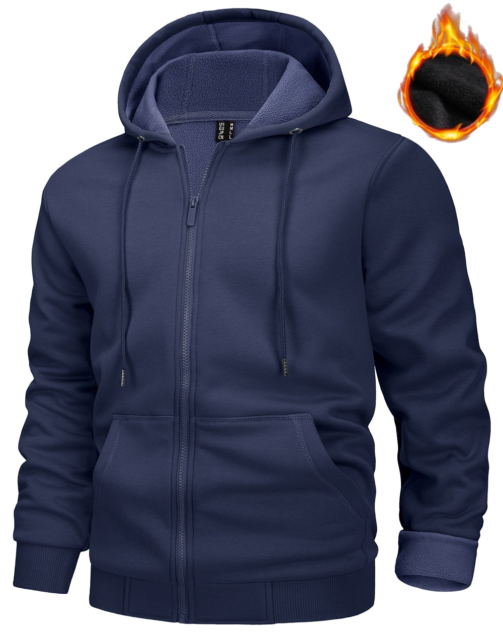 TACVASEN Big Pockets Fleece Lining Hoodies Mens Hooded Coats Full Zip Up Casual Hoodie Jackets Athlete Running Hiking Sportswear