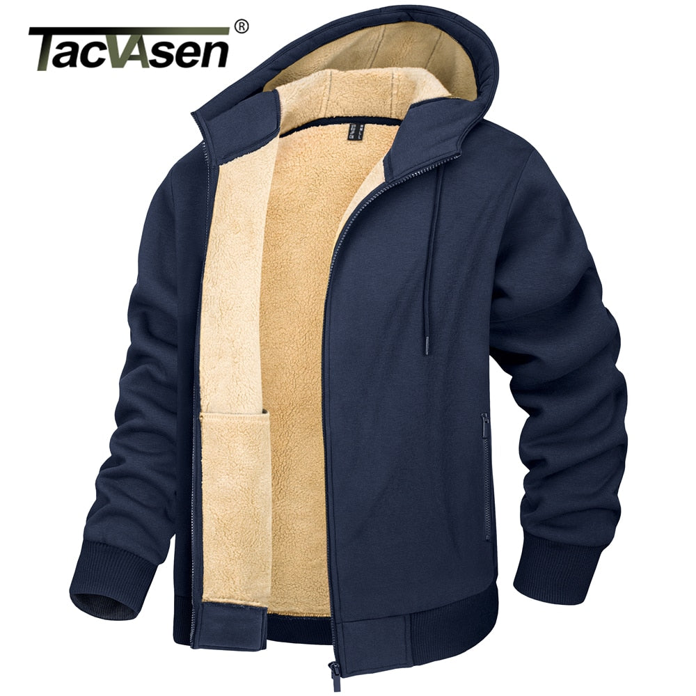 TACVASEN Fleece Lining Winter Hoodie Mens Sherpa Jackets Windproof Full Zip Warm Coats Climbing Hooded Casual Outwear Sportswear