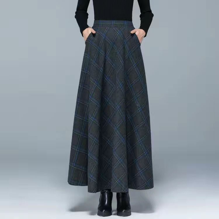 Womens Mid/Long High Waist Basic Wool Elastic A-Line Maxi Skirts (12 Colors)