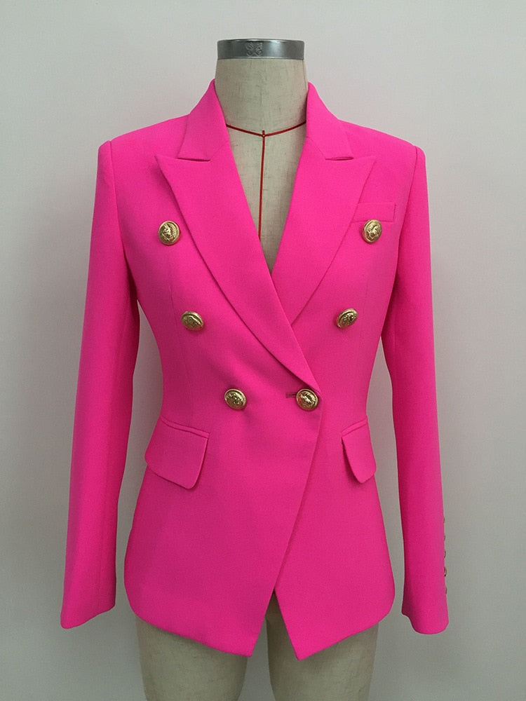 Women's Classic Double Breasted Metal Lion Buttons Designer Blazer - Collection 2 (11 Colors)