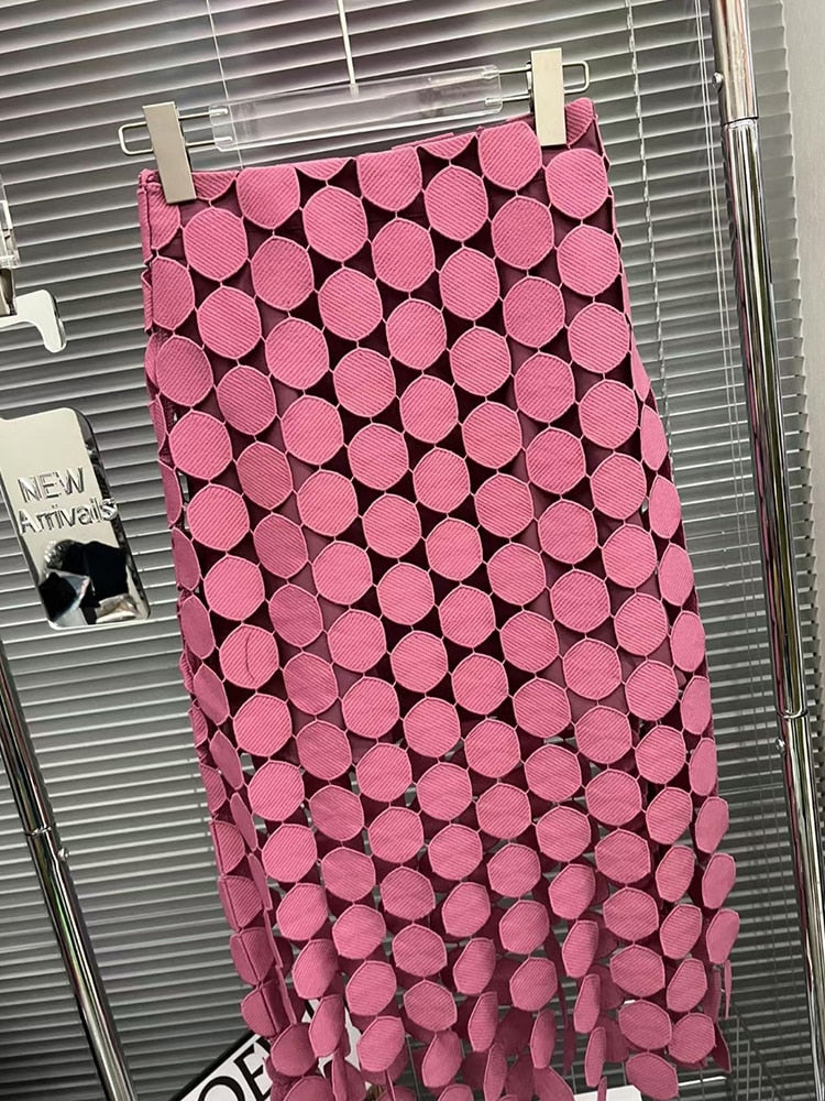 Women's Cut Out High Waist Patchwork Tassel Irregular Hem Solid Midi Skirts (3 Colors)