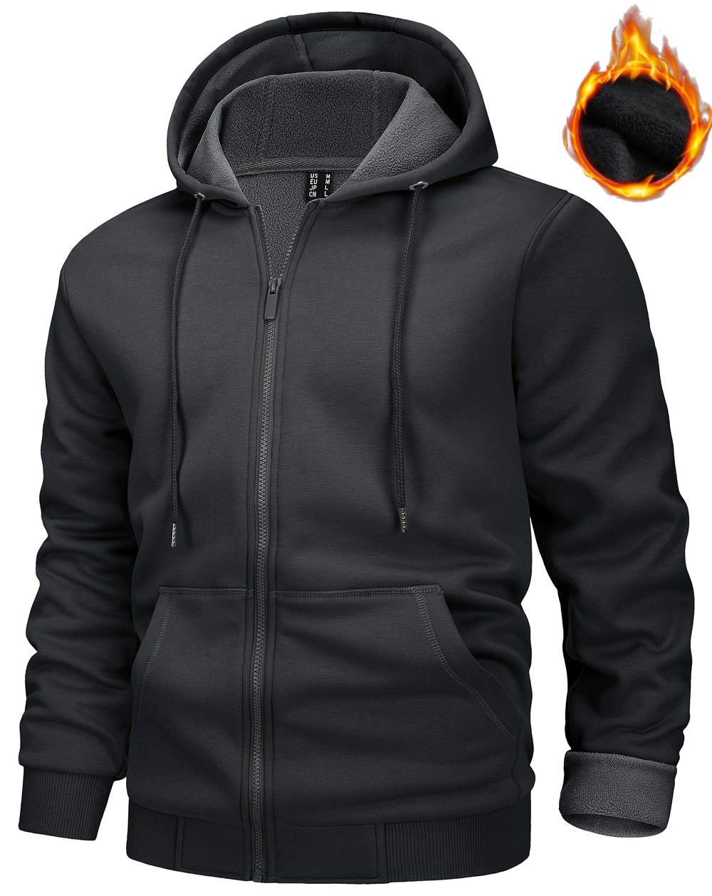 TACVASEN Big Pockets Fleece Lining Hoodies Mens Hooded Coats Full Zip Up Casual Hoodie Jackets Athlete Running Hiking Sportswear