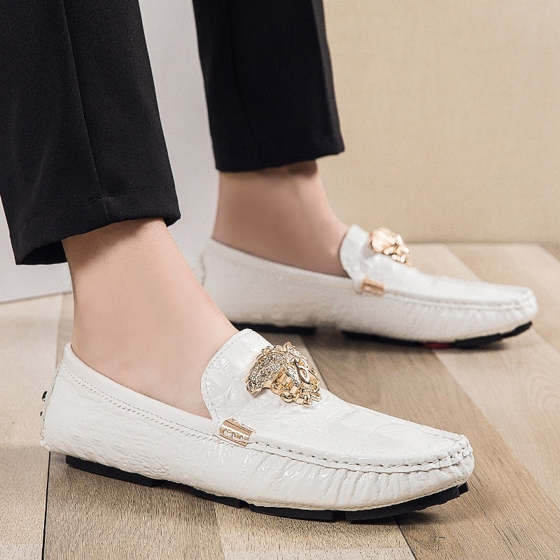 Brand Casual Shoes High Quality Men's Leather Shoes Snake Pea Shoes Spring Summer Leather Ladies Moccasin Loafers