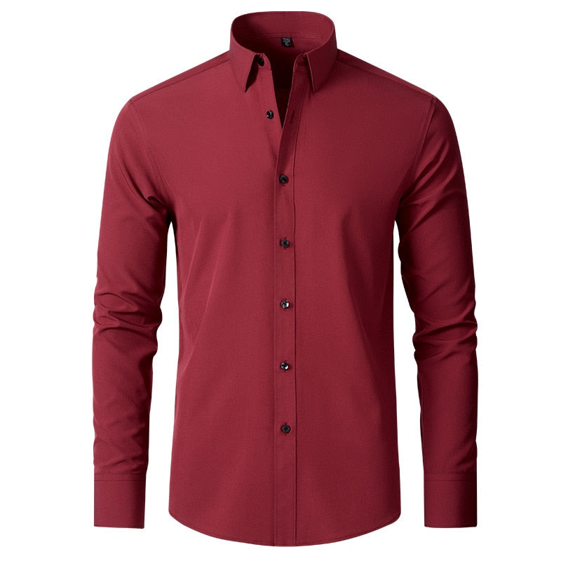 Men's elastic force non-iron long-sleeved business casual mercerized vertical shirt (9 Colors)