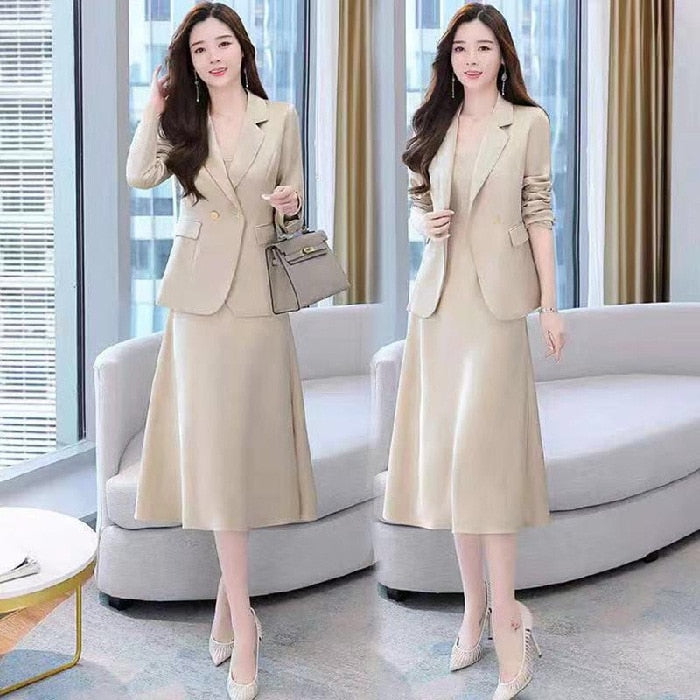 Women's Temperament Slim Office Suit Suspender Skirt Two-piece Set (3 Colors)